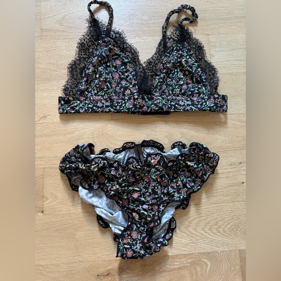 NWOT** Anthropologie Bralette Lingerie Floral Set Scrunch Lace size Small‎ - Picture 2 of 8